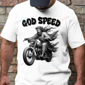 God Speed Jesus on Motorcycle Cotton T-Shirt Cool Religious Vintage Look Graphic Christian Biker Christian Humour Gift Unisex - AliExpress 200000343