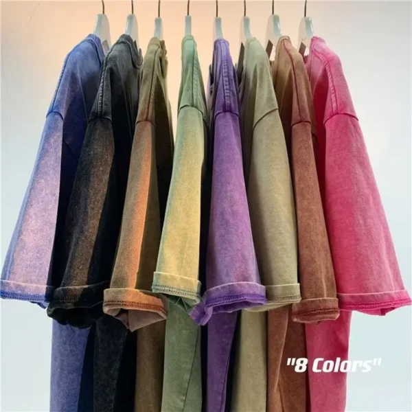 American Style Retro Heavyweight Solid Color Short Sleeved T-shirt Men Women Summer Street Trendy Washed Old Oversized Clothes - AliExpress 200000343 - Image 5