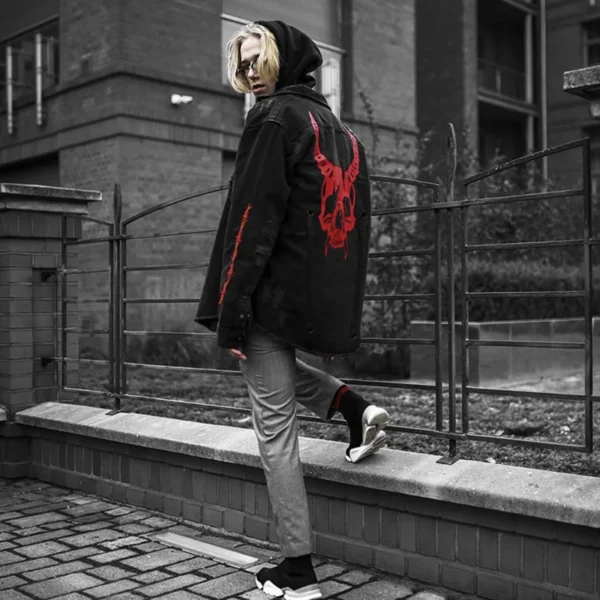 Skull Printing Denim Jacket Mens Harajuku Gothic Coats Vintage Halloween Clothes Spring Autumn Lightweight High Street Jacket - AliExpress 200000343 - Image 2