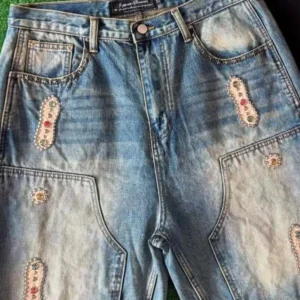 American Denim Vintage Shorts for Men and Women Clothing Y2K Gothic Summer Embroidery Retro Blue Fashion Casual Pants Shorts - AliExpress 200000343