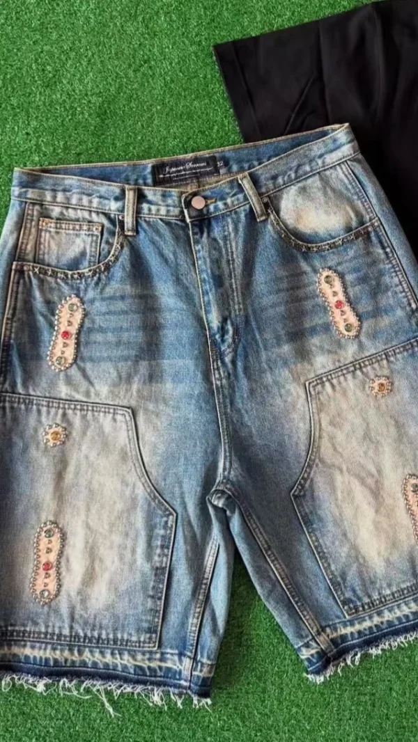 American Denim Vintage Shorts for Men and Women Clothing Y2K Gothic Summer Embroidery Retro Blue Fashion Casual Pants Shorts - AliExpress 200000343