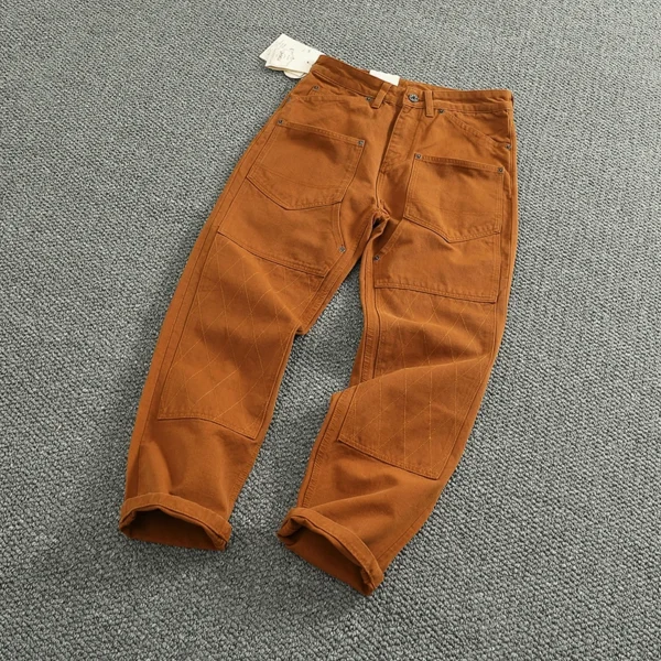Amekaji American Retro Workwear Casual Pants for Men 2025 Spring Heavyweight Pocket Patchwork Loose Tapered Straight Cargo Pants - AliExpress 200000343 - Image 3