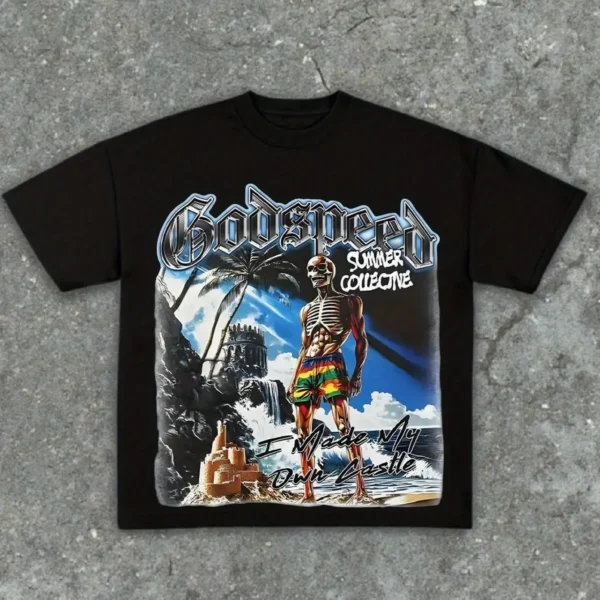 Men'S Godspeed Summer Goulburn Graphic T-Shirt Skull Warrior Design with Palm Trees Castle Black Casual Tee for Music Festivals - AliExpress 200000343