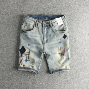 Summer New American Retro Embroidery Denim Cargo Shorts Men's Fashion 93% Cotton Washed Old Hole Straight Casual 5-point Pants - AliExpress 200000343