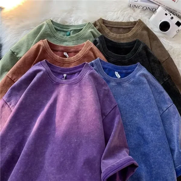 American Style Retro Heavyweight Solid Color Short Sleeved T-shirt Men Women Summer Street Trendy Washed Old Oversized Clothes - AliExpress 200000343 - Image 6
