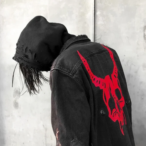 Skull Printing Denim Jacket Mens Harajuku Gothic Coats Vintage Halloween Clothes Spring Autumn Lightweight High Street Jacket - AliExpress 200000343 - Image 4