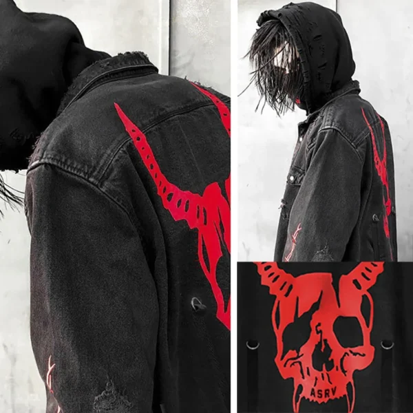 Skull Printing Denim Jacket Mens Harajuku Gothic Coats Vintage Halloween Clothes Spring Autumn Lightweight High Street Jacket - AliExpress 200000343 - Image 3